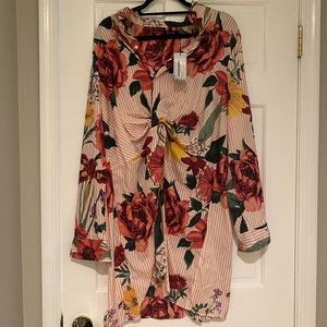 Boohoo Plus Floral & StripeTwist Front Shirt Dress
